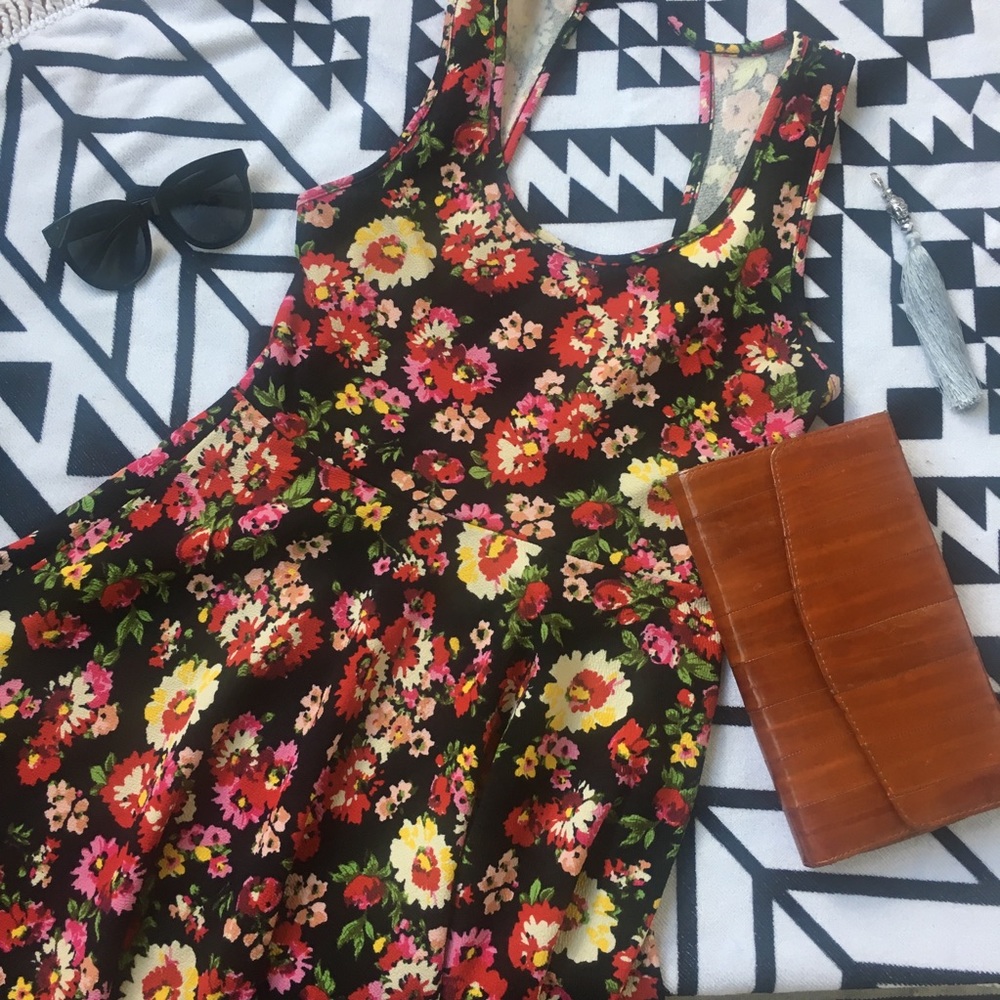 Black floral skater dress